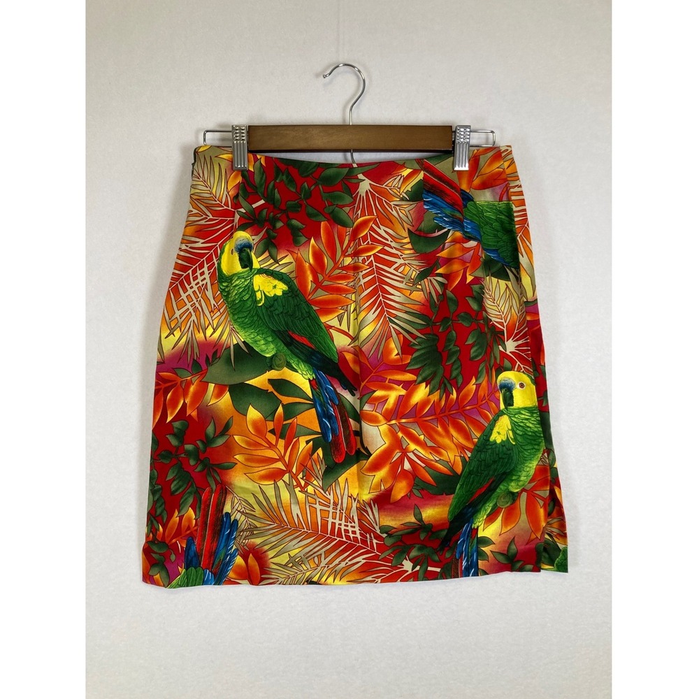 Maximalist Pencil Skirt Women 4 Multicolor Tropical Parrot Palm Leaf Print NYC‎